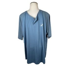 Asics Mens Henley Athletic Raglan T Shirt Top XL Blue Gray Training Gym
